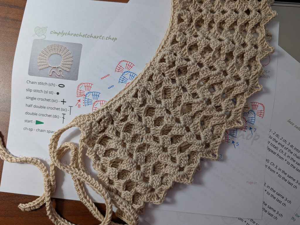 High-contrast visual vector crochet chart preview for Chart 103 intermediate lace collar.