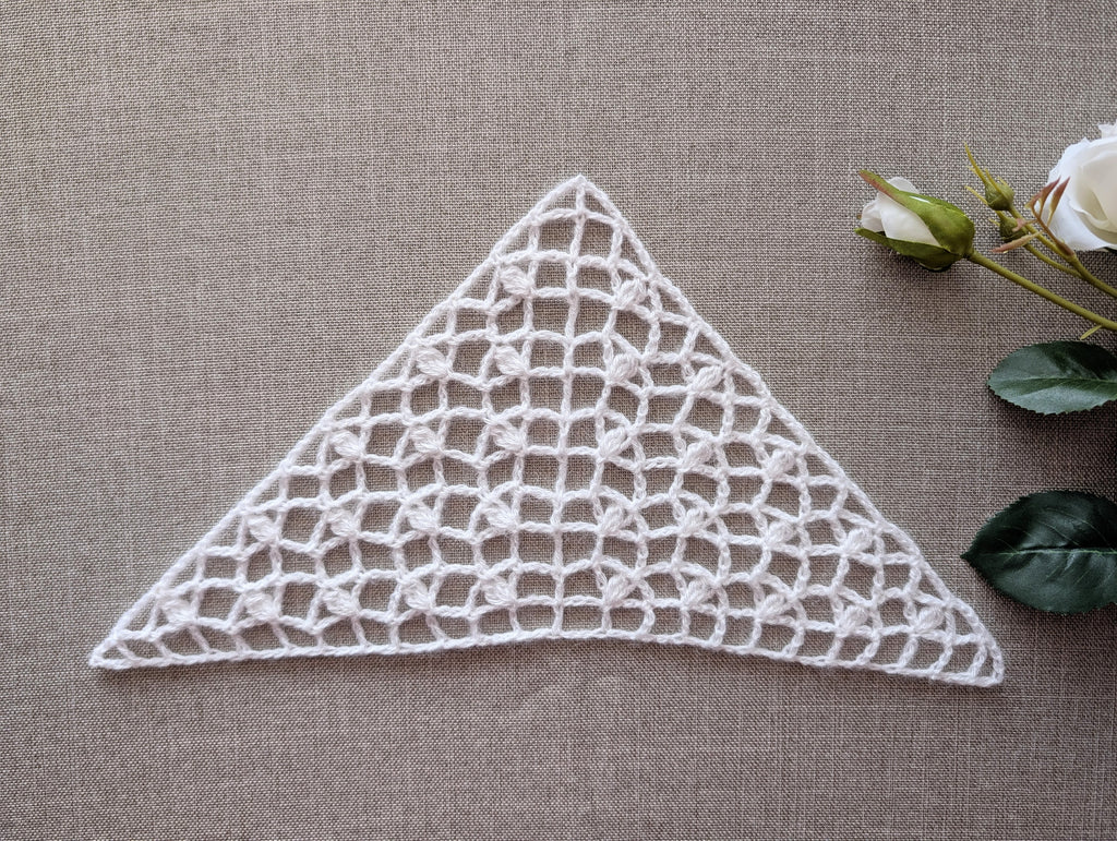 Digital crochet pattern PDF for Chart #98 light mesh triangle shawl and bactus scarf featuring visual chart and written steps.