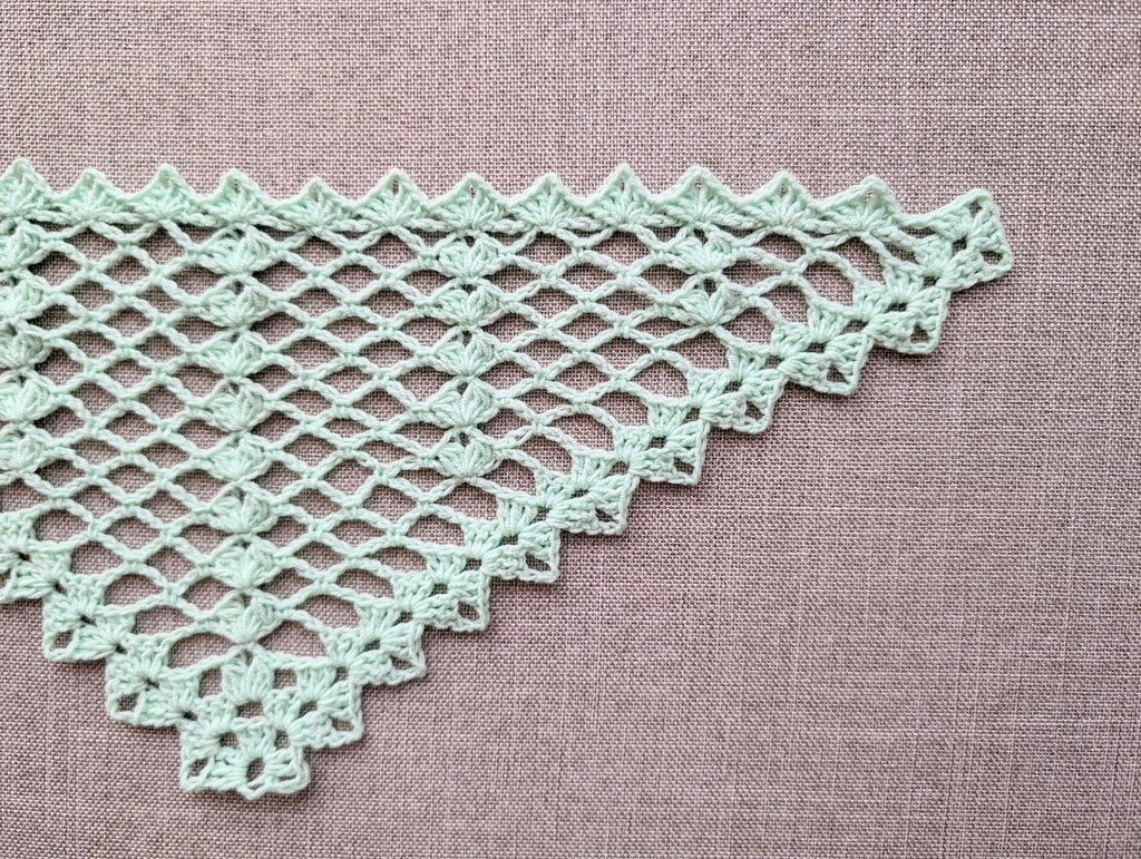 Crochet symbol chart diagram for Chart #110, detailing the stitch placement for the wider, shallower baktus or bandana shape variation.