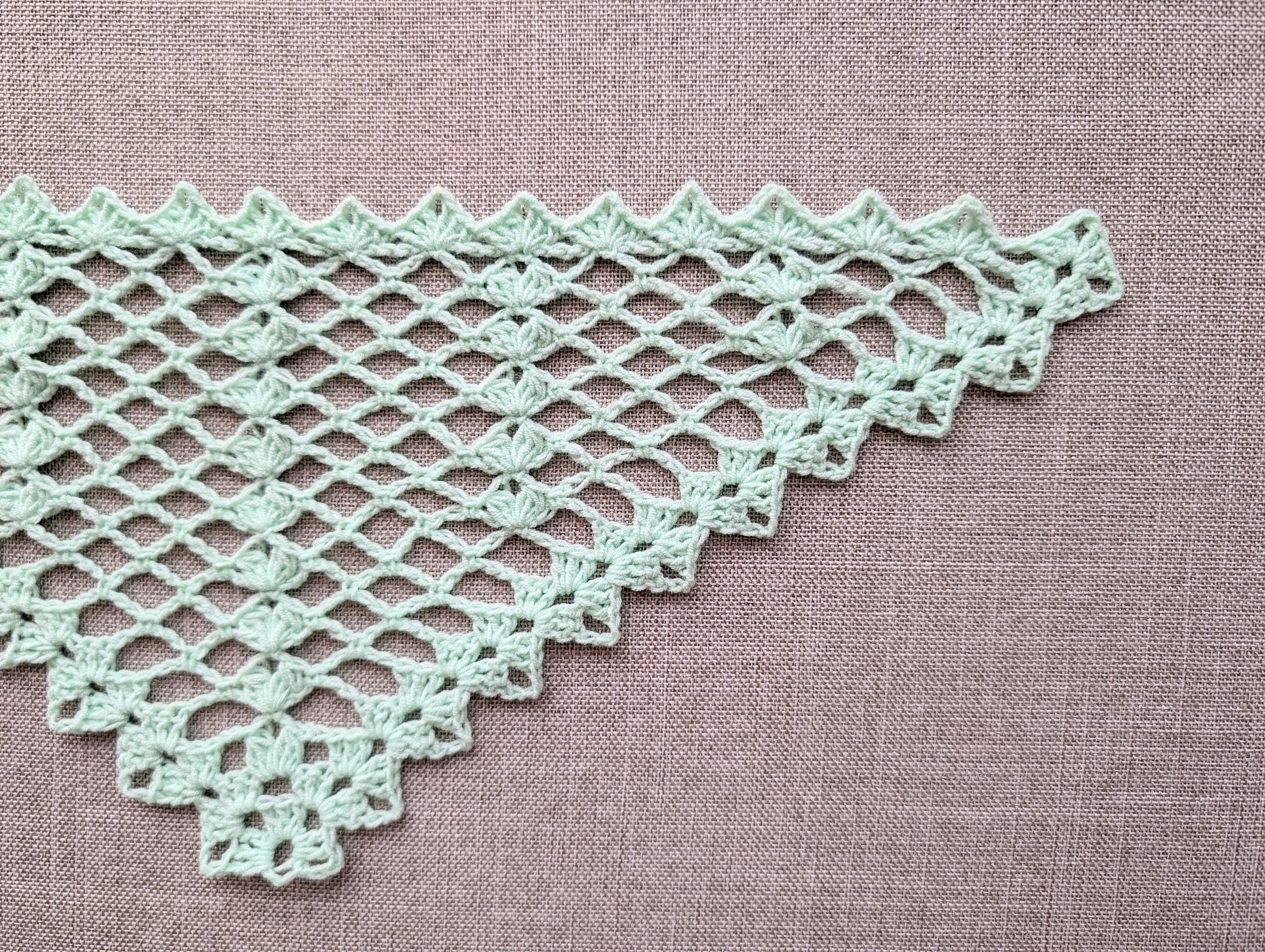 Crochet symbol chart diagram for Chart #110, detailing the stitch placement for the wider, shallower baktus or bandana shape variation.